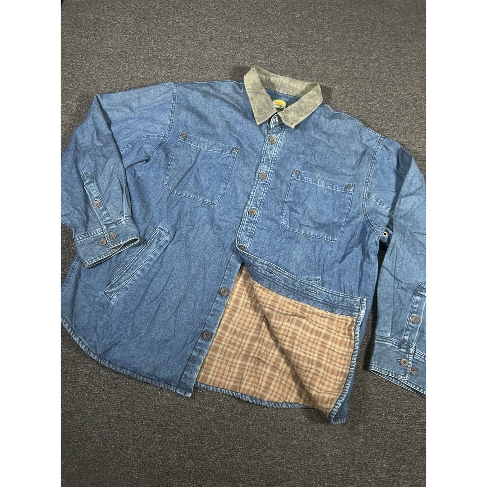 Cabelas Denim Shacket Men's XL Blue Corduroy Collar Flannel Lined Chore Utility